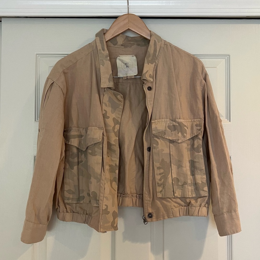 Anthropologie Hei Hei Natural Camo Cropped Utility Jacket